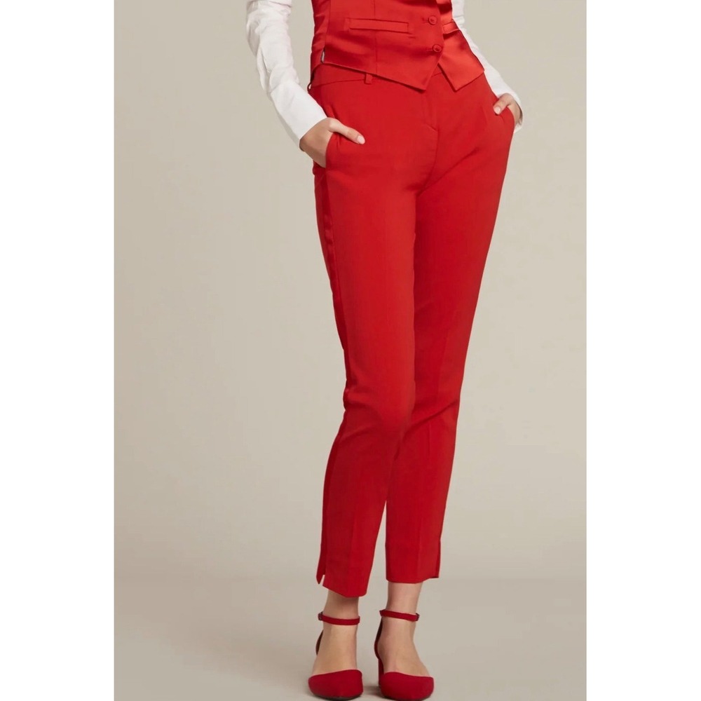 Little Black Tux Women Red Satin Stripe Tuxedo Pants Cropped Tailored Size 0